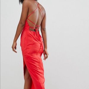 NEVER WORN Satin Maxi dress with lace up back